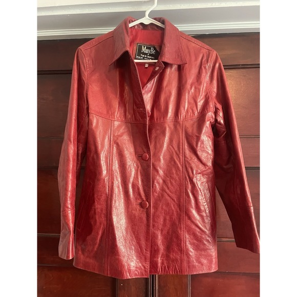 MayBe Red Leather Vintage Jacket Size 1 - Picture 1 of 5